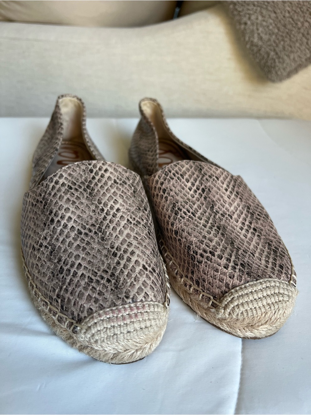 Sam Edelman Woven Snake-Print Espadrille Flats in Taupe size 8.5